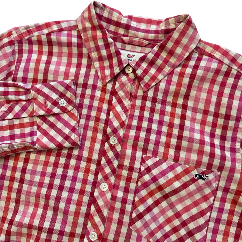 Vineyard Vines Women’s Size 4 Pink & White Plaid Button Up Cashmere‎ Blend Shirt
